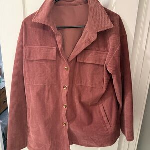 Corduroy Button-Front Jacket - Dusty Rose